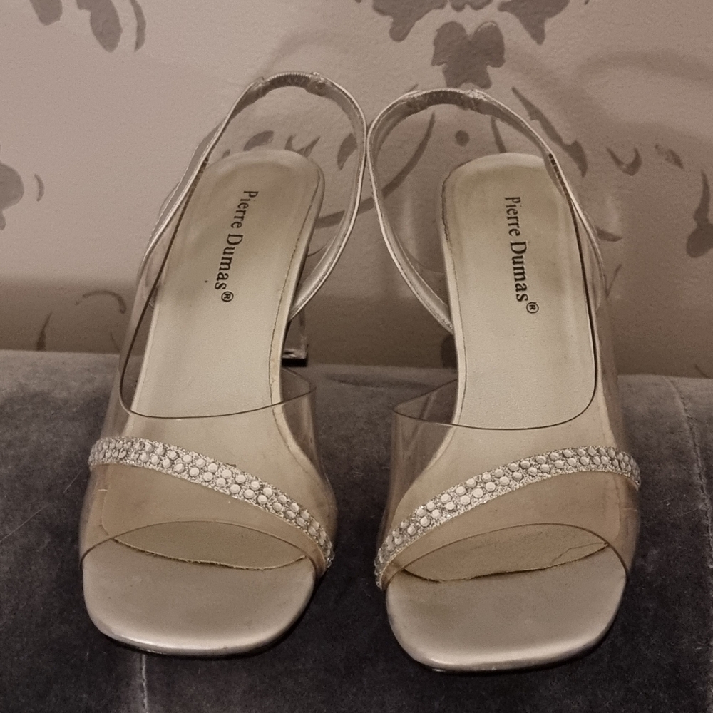 Pierre Dumas Silver/Clear with Crystals Slingback Sandals